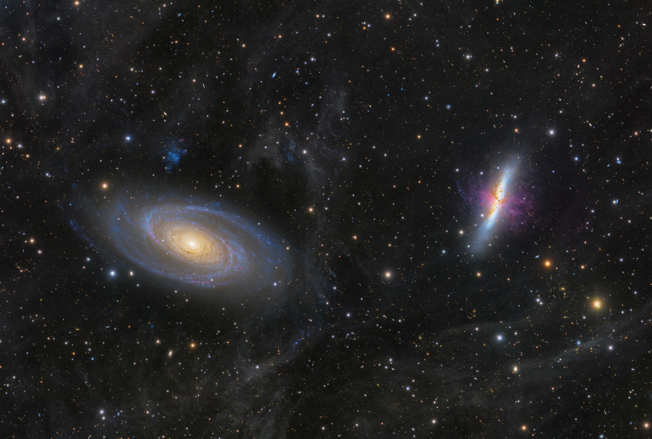 Cosmic Neighbours: Beauty and the Beast © Yijing Zhu and Xinghan Yang (Both China). This image captures a dramatic cosmic pairing: the serene elegance of Bode’s Galaxy (M81, left) alongside the chaotic violence of the Cigar Galaxy (M82, right). Located about 12 million light years from Earth, the gravitational interaction of these two neighbours has shaped their forms. M81 retains its perfect grand design spiral form, a picture of galactic grace. In stark contrast, M82 is a starburst galaxy, reeling from a close encounter with its larger companion. This gravitational disturbance has triggered a furious burst of star formation at its core, blasting out spectacular red filaments of superheated hydrogen gas that are clearly visible in this deep exposure. Taken with a Sky Rover 155 APO Pro telescope, iOptron CEM70 mount, QHYCCD QHY600M camera, 992 mm f/6.4, 600 seconds per frame, 49 hours total integration Location: Ürümqi, Xinjiang Uyghur Autonomous Region, China, 17, 20, 28, 30 November and 25 December 2025