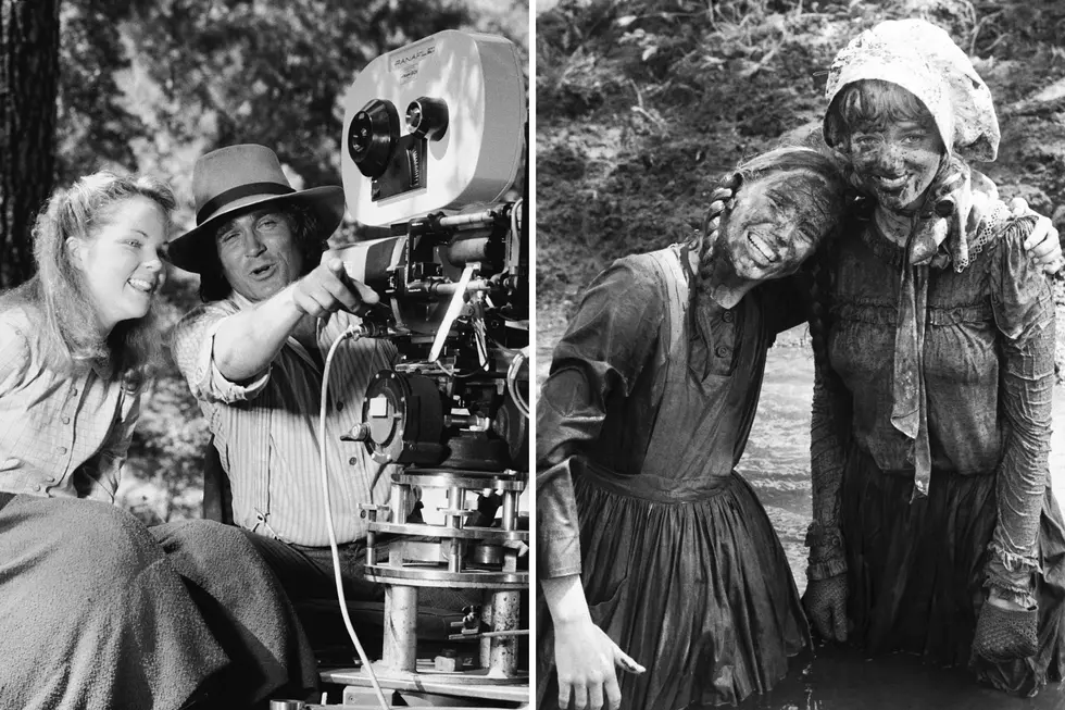 Michael Landon, Melissa Sue Anderson, Melissa Gilbert, and Alison Arngrim behind the scenes on Little House on the Prairie, 1970s.