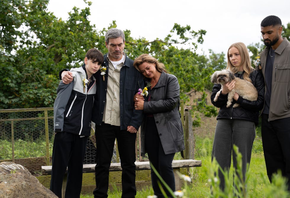 Cain Dingle, Kyle Winchester, Moira, Monty funeral, Emmerdale cain dingle, kyle winchester, moira, monty funeral, emmerdale