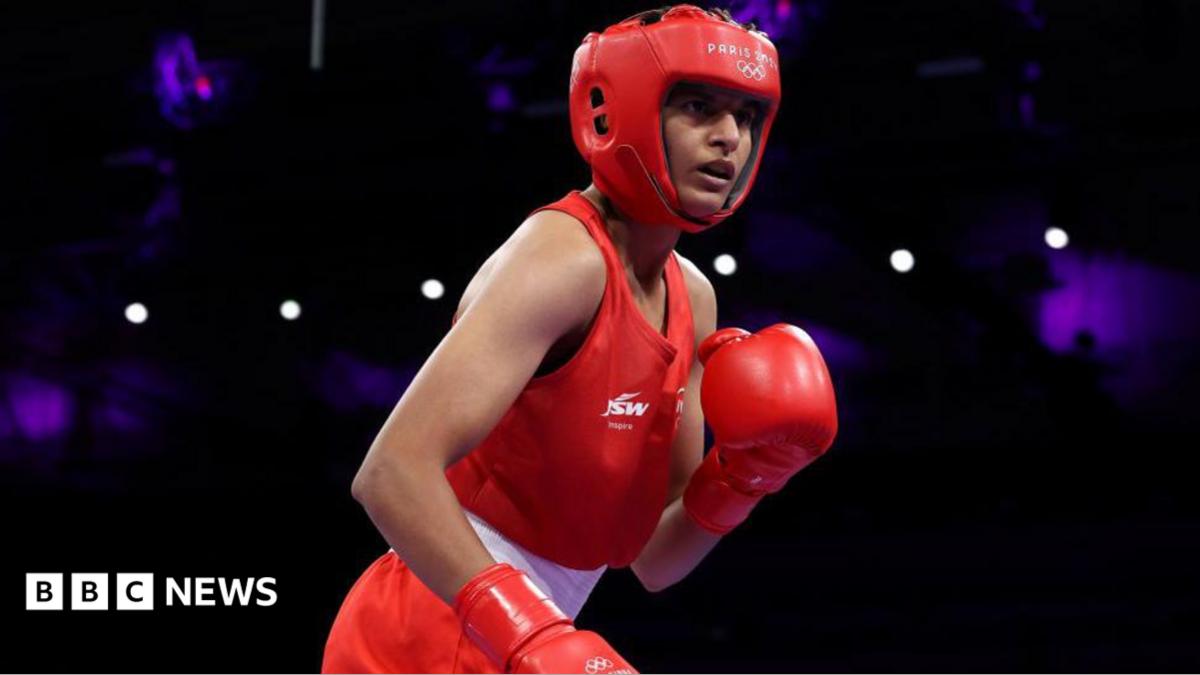 Jaismine of Team India looks on during the Women's 57kg preliminary round match between Jaismine of Team India and Nesthy Petecio of Team Philippines on day four of the Olympic Games Paris 2024 at North Paris Arena on July 30, 2024 in Paris, France. (Photo by Richard Pelham/Getty Images)