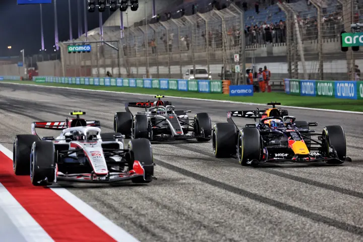 Drivers practice at the Bahrain Grand Prix track