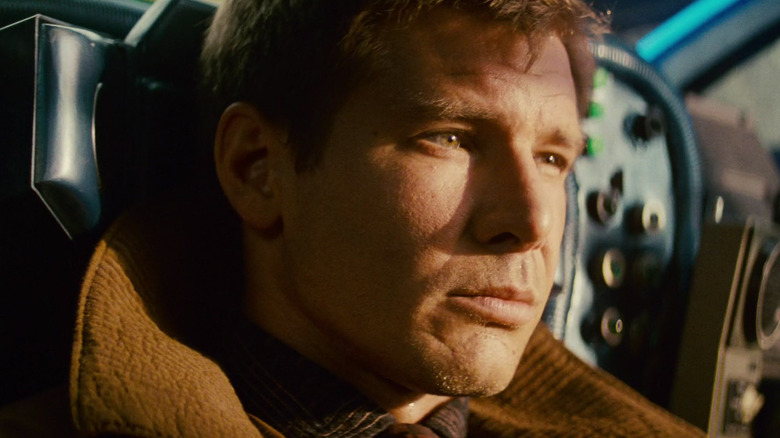 A close-up of Harrison Ford as Rick Deckard in Blade Runner.