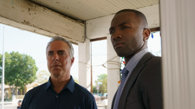 Harry Bosch and Jerry Edgar standing on a front porch in Bosch Season 5