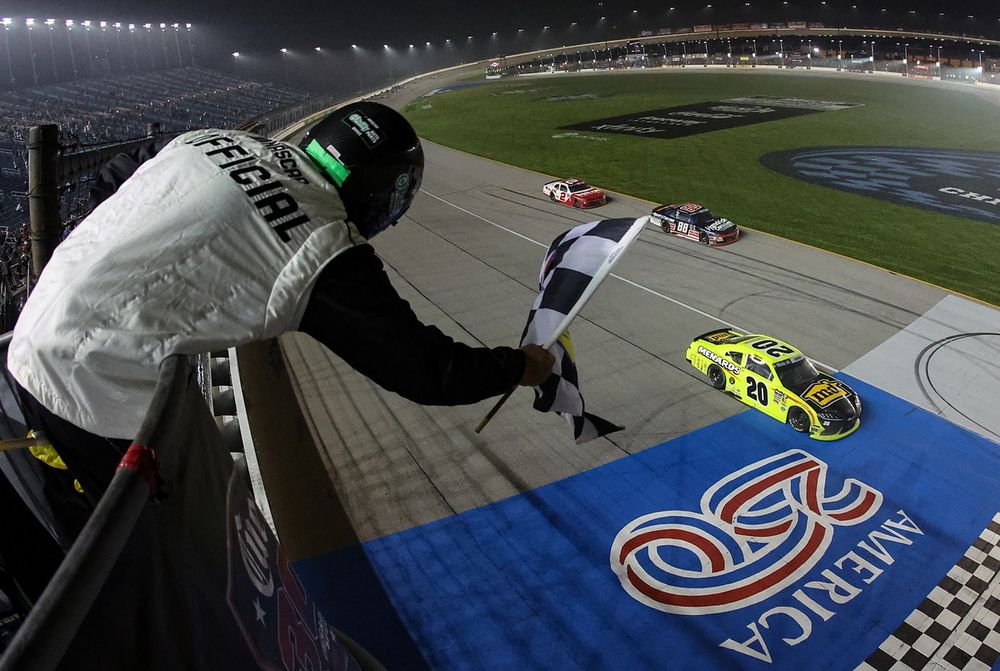 Brandon Jones wins, No. 20 Joe Gibbs Racing Toyota; followed by Chase Elliott, No. 88 JR Motorsports Chevrolet and Jesse Love, No. 2 Richard Childress Racing Chevrolet