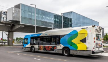 Bus parked at REM station.