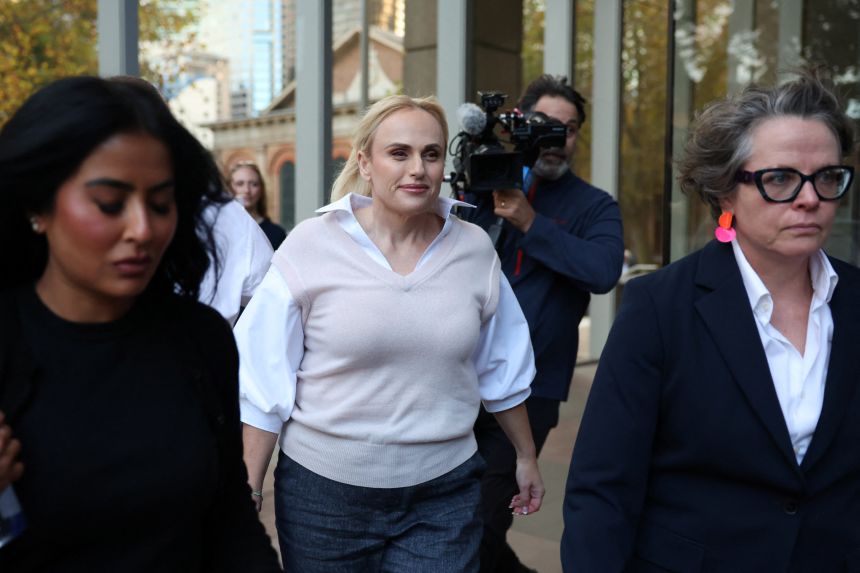 Actor Rebel Wilson leaves court after giving evidence in the defamation case.