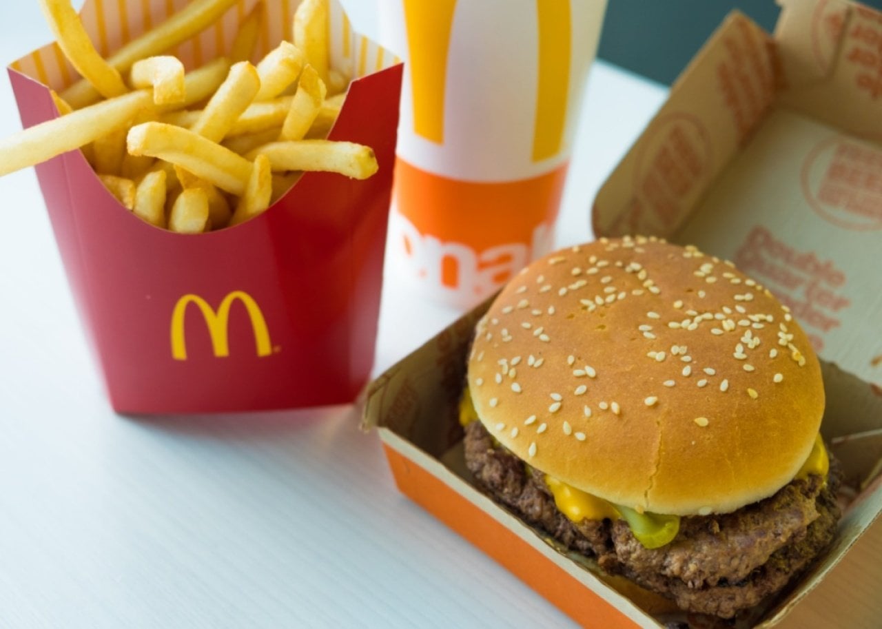 A double quarter pounder with cheese meal from McDonald's. -