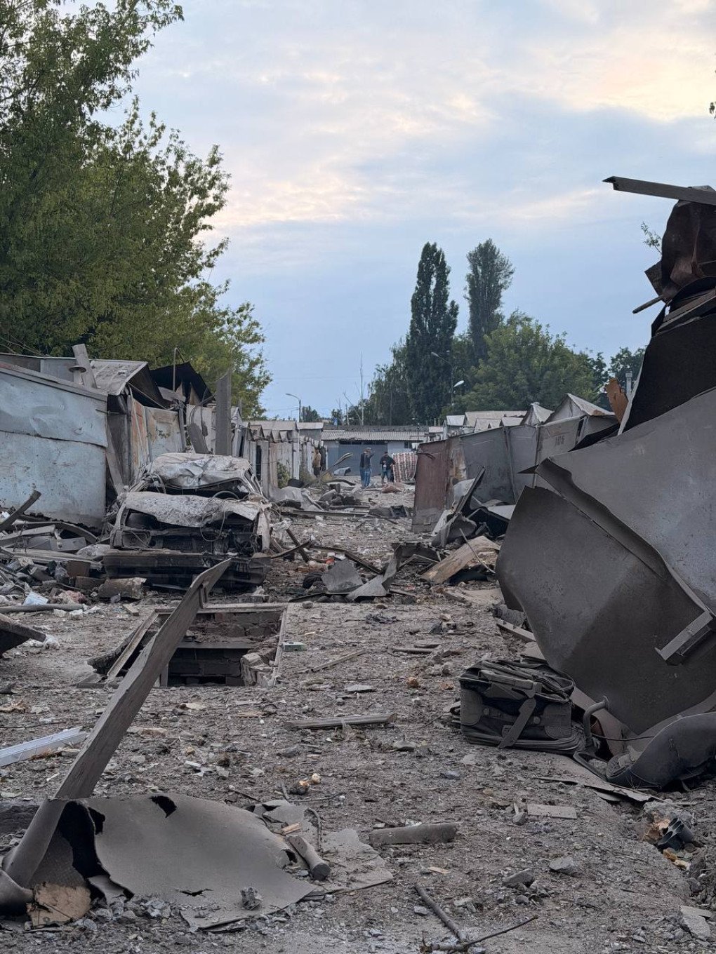 A kindergarten and garages hit by a Russian strike on July 7, 2026. Kyiv, Podilskyi district.