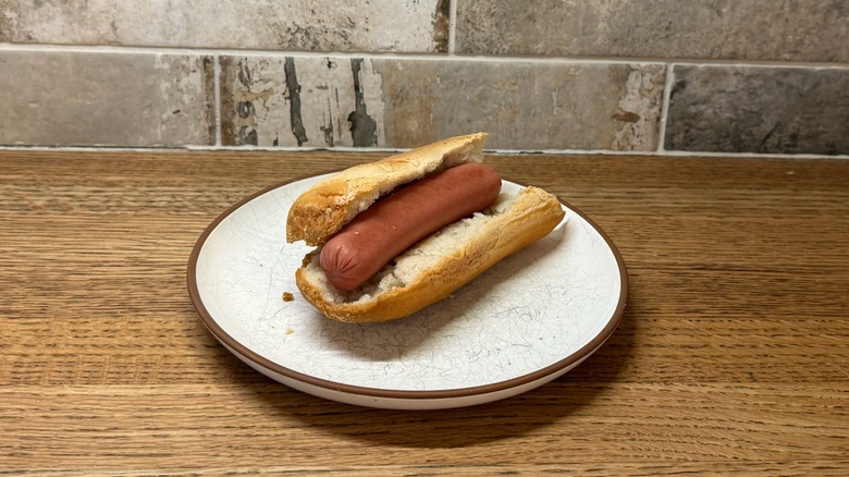 Canyon Bakehouse roll with a hot dog inside it