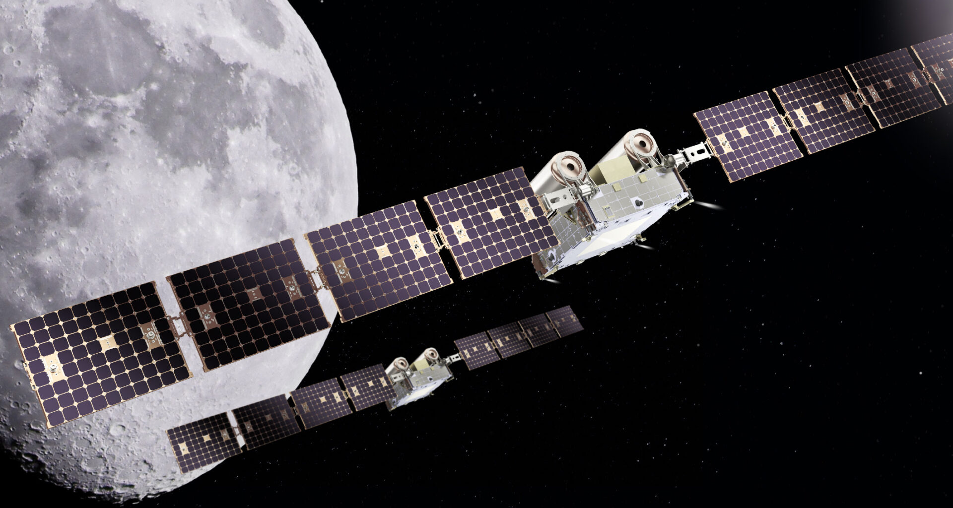 Artist rendition of two Capstone 2 in space above the Moon.