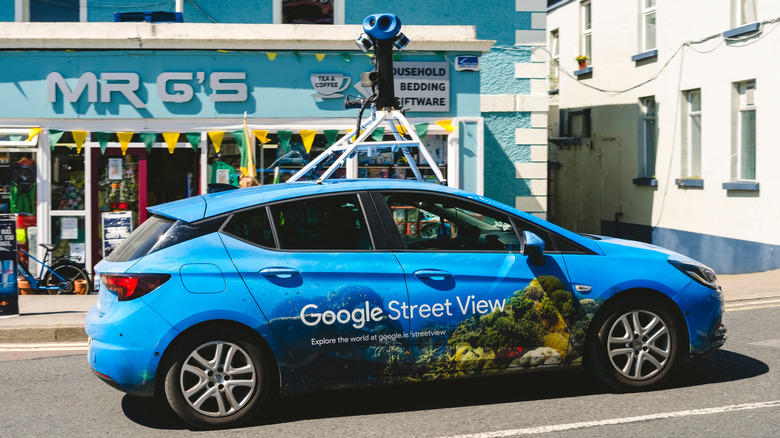 A photo showing a Google Street View car collecting street-level imagery for Google Maps.