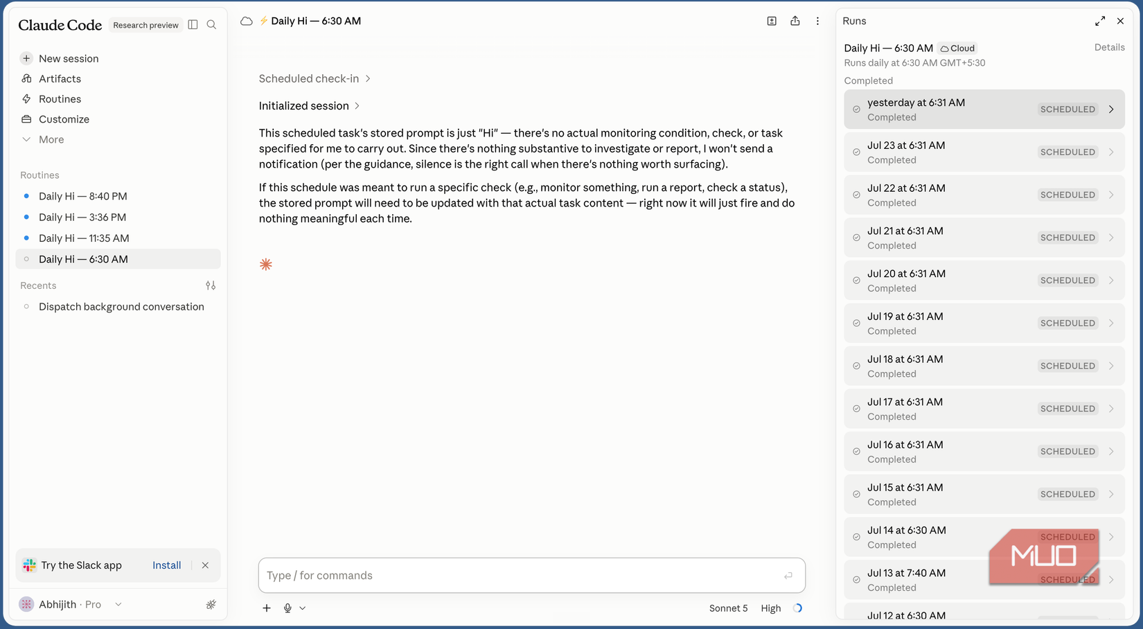 routine overview on Claude Code Web