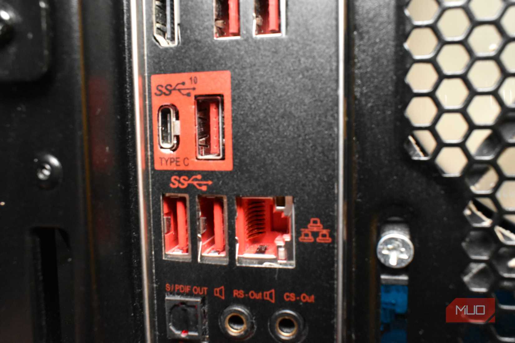 Close up of red USB port