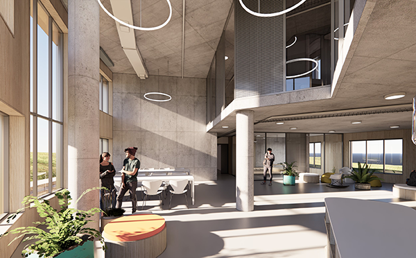 The 116,560-square-foot, six-storey building on campus will house three communities of 25 students per floor. Open lounges, closed study spaces and other areas are interspersed with common public areas.