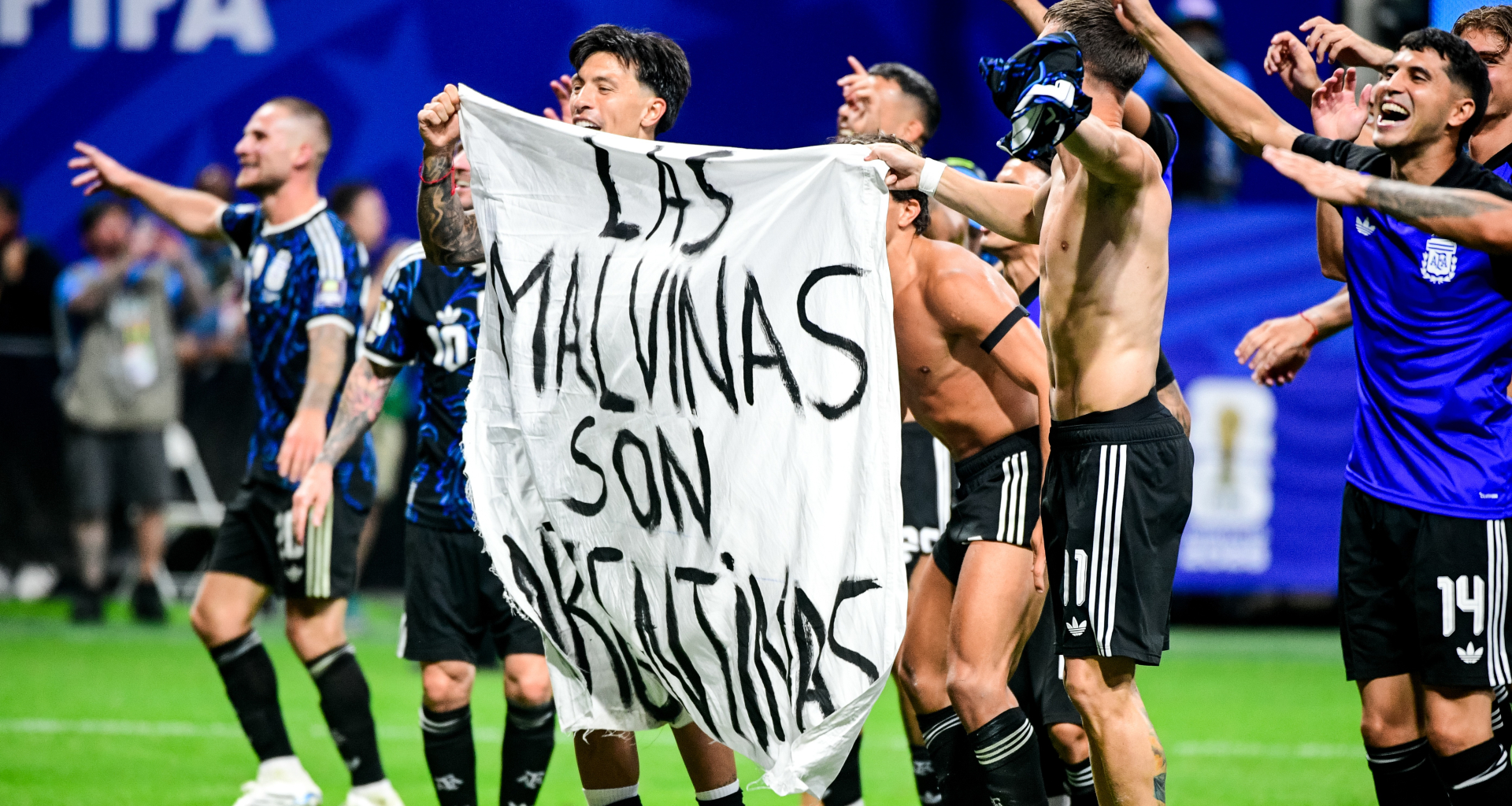 Argentina risk huge FIFA punishment as players display Falklands sign when celebrating win over England