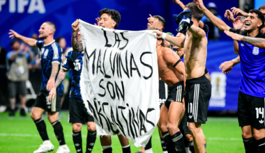 Argentina risk huge FIFA punishment as players display Falklands sign when celebrating win over England