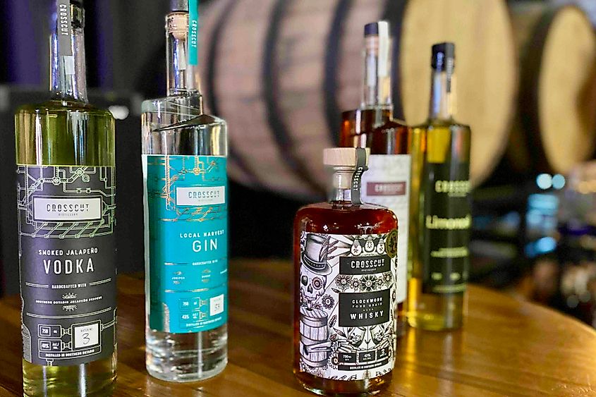 Crosscut Distillery bottles and barrles are fun stuff to do in Sudbury photo by Bryan Dearsley