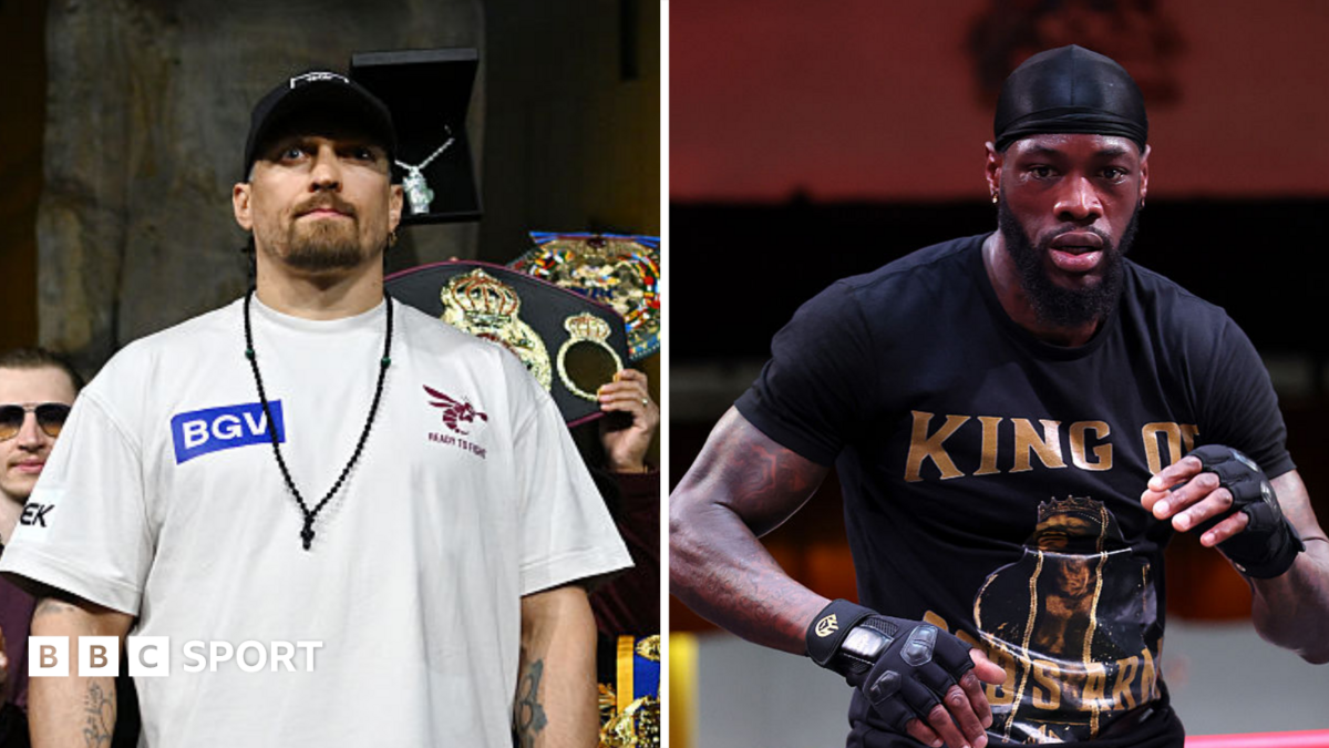 A side-by-side image of Oleksandr Usyk and Deontay Wilder