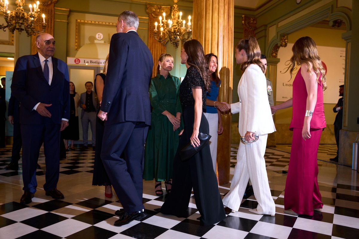 King Felipe VI of Spain, Queen Letizia of Spain, Crown Princess Leonor, Princess Sofia attend the Princess of Girona awards ceremony at Gran Teatre del Liceu 