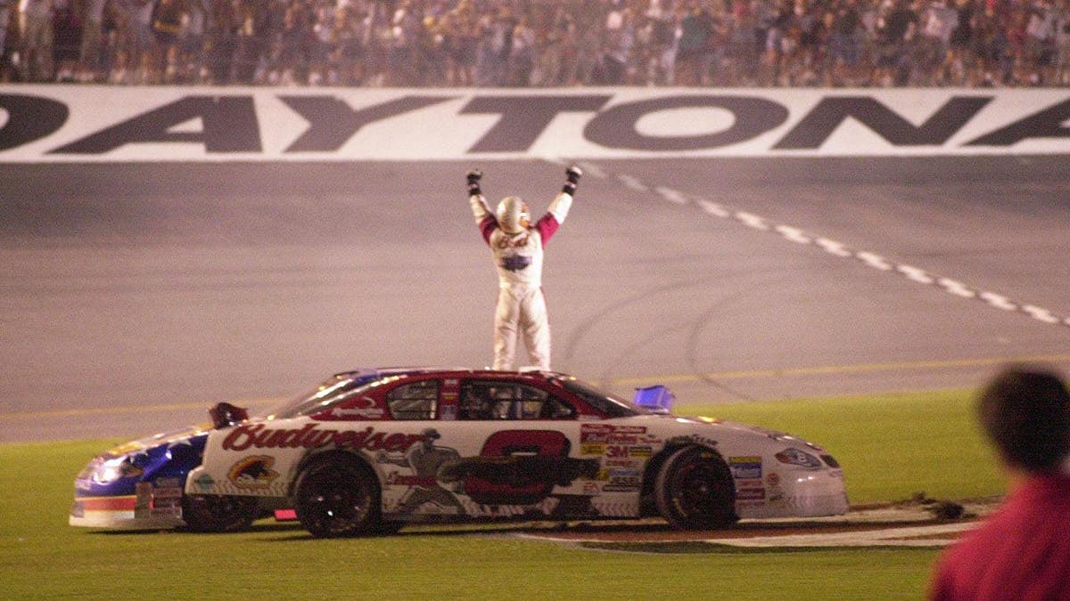 Dale Earnhardt, Jr. celebrates his Pepsi 400 win at Daytona International Speedway in Daytona Beach, FL Saturday July 7, 2001.