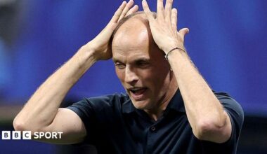 England manager Thomas Tuchel has an exasperated look as he raises his hands to his head
