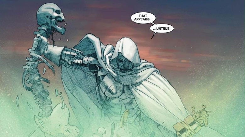 Doctor Doom rips out Thanos' skeleton in Secret Wars #8 artwork by Esad Ribic