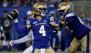Blue Bombers to start Brown at QB vs. Lions, Collaros still sidelined