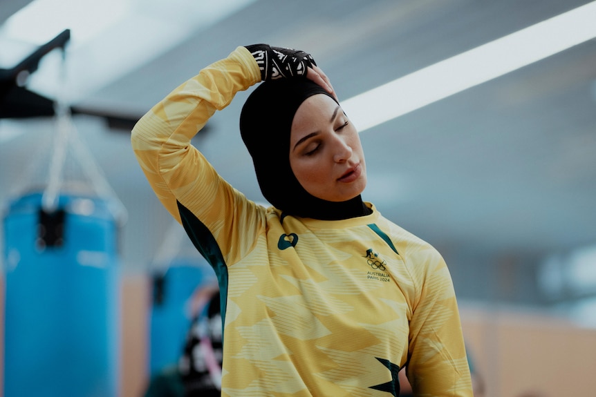 Australian Boxer Tina Rahimi trains ahead of the Paris 2024 Olympic Games.