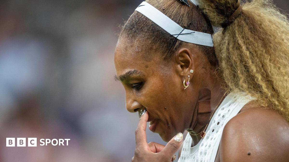Serena Williams reacts during her Wimbledon defeat