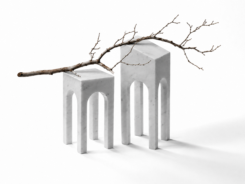 carved from solid carrara marble, abstract house-like objects explore architectural form - 4