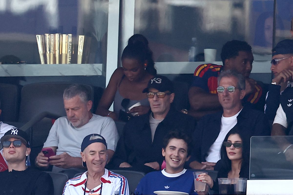 Former French football player Zinedine Zidane seating near Peso Pluma,  Timothee Chalamet and Kylie Jenner, (2nd row) 