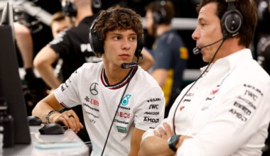 Antonelli and Wolff in Mercedes garage at 2024 Singapore GP