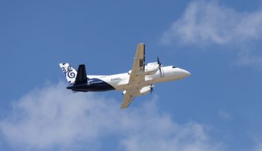 Modified Saab 340, a hybrid-electric aircraft in flight.