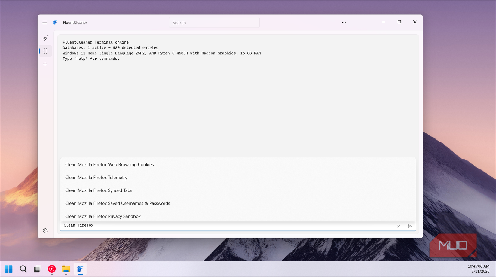 FluentCleaner terminal clean firefox command