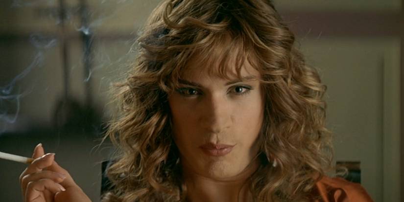 Gael García Bernal dressed as a woman and smoking in 'Bad Education'