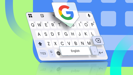 Gboard keyboard illustration with the Google logo on a colorful background.