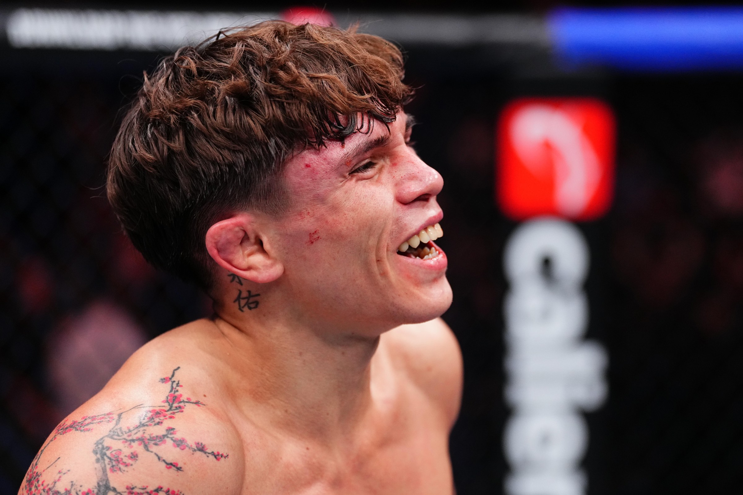 MEXICO CITY, MEXICO - FEBRUARY 28: Lone’er Kavanagh of England reacts after a victory against Brandon Moreno of Mexico in a flyweight fight during the UFC Fight Night event at Arena CDMX on February 28, 2026 in Mexico City, Mexico. (Photo by Jeff Bottari/Zuffa LLC)
