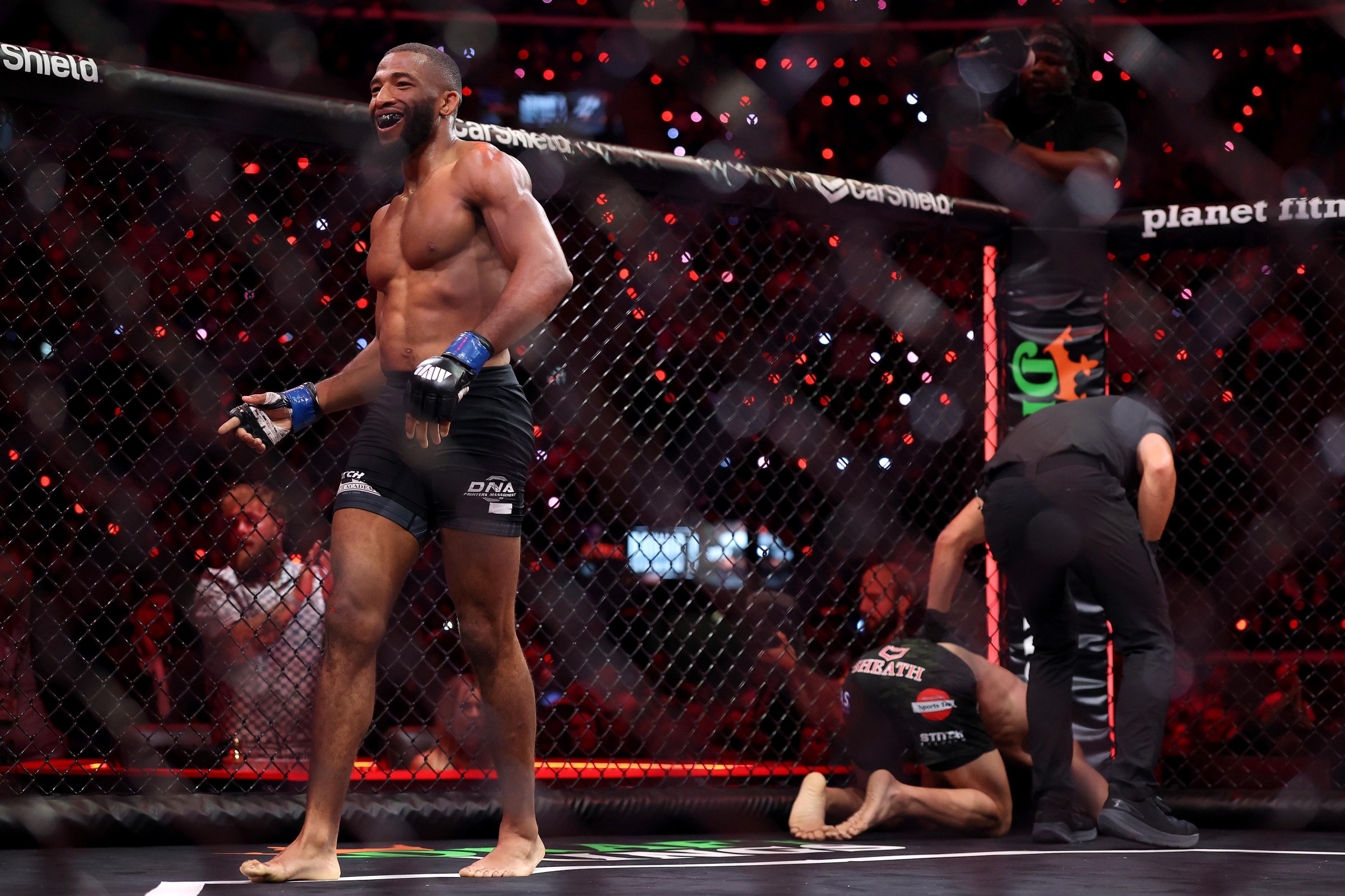 INGLEWOOD, CALIFORNIA - MAY 16: Salahdine Parnasse celebrates after defeating Kenneth Cross by knockout in their lightweight bout during the main card of Netflix’s Ronda Rousey vs. Gina Carano at Intuit Dome on May 16, 2026 in Inglewood, California. (Photo by Sarah Stier/Getty Images for Netflix)