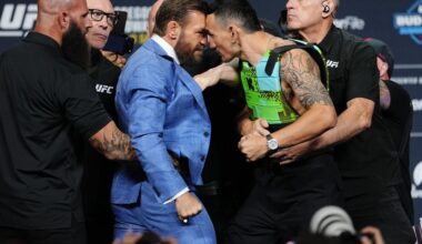 UFC 328 press conference staredowns: McGregor vs. Holloway 2