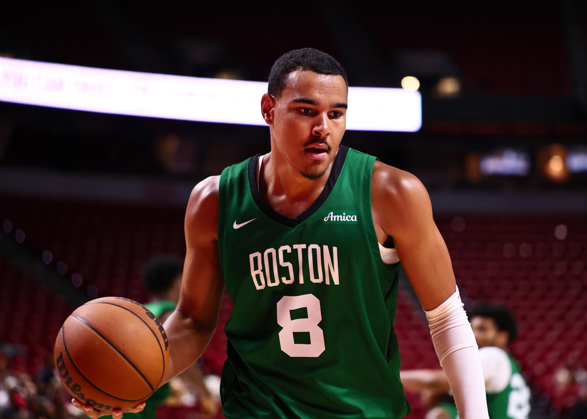 LAS VEGAS, NV - JULY 18: John Tonje #8 of the Boston Celtics looks to pass the ball during the game against the Orlando Magic during the 2026 NBA Summer League on July 18, 2026 at the Thomas & Mack Center in Las Vegas, Nevada. NOTE TO USER: User expressly acknowledges and agrees that, by downloading and or using this Photograph, user is consenting to the terms and conditions of the Getty Images License Agreement. Mandatory Copyright Notice: Copyright 2026 NBAE (Photo by Mike Kirschbaum/NBAE via Getty Images)
