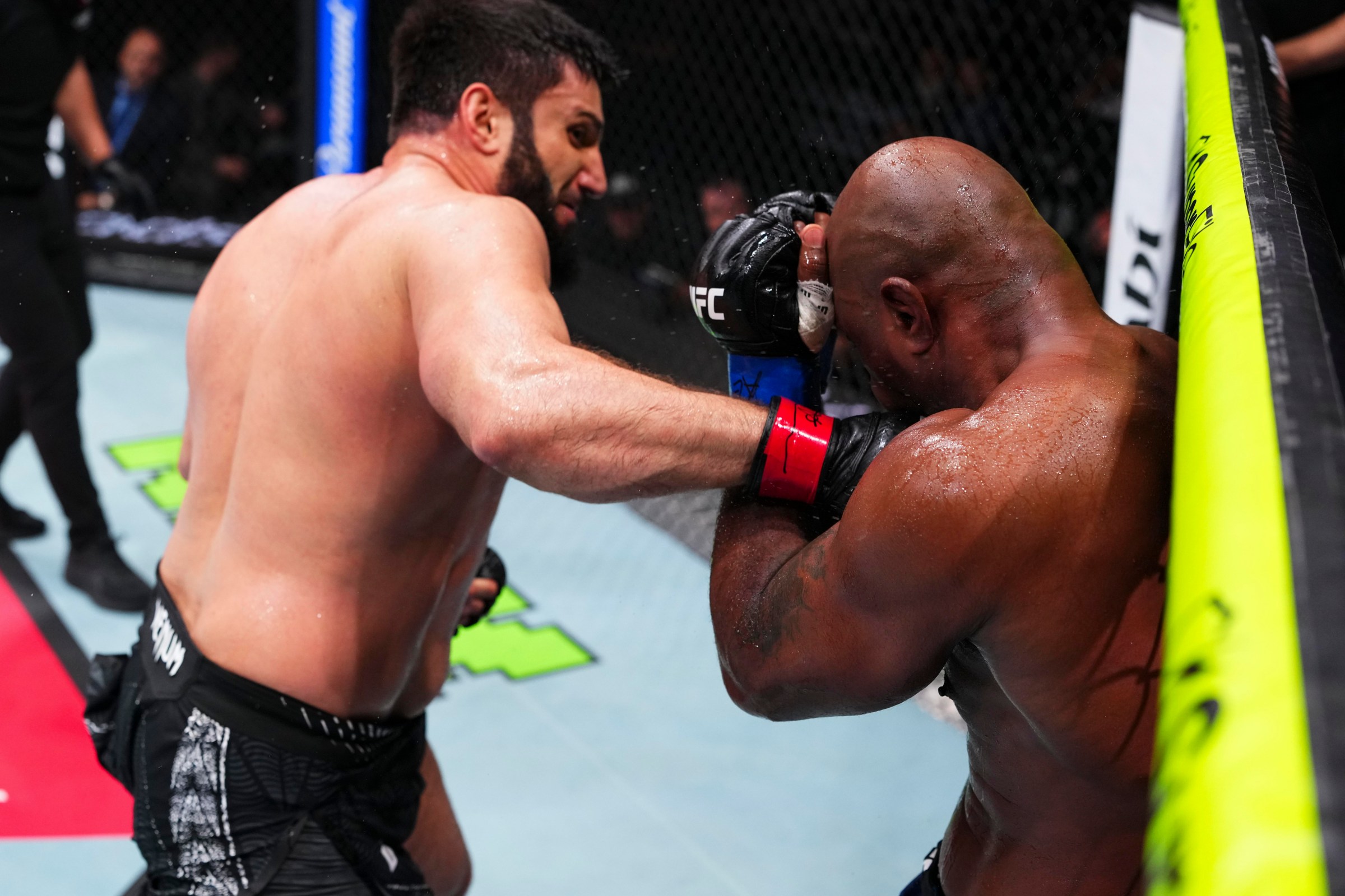 ABU DHABI, UNITED ARAB EMIRATES - JULY 24: Rizvan Kuniev throws a punch against Tyrell Fortune in their heavyweight fight during the UFC Fight Night event at Etihad Arena July 24, 2026 in Yas Island, Abu Dhabi, United Arab Emirates. (Photo by Josh Hedges/Zuffa LLC via Getty Images)