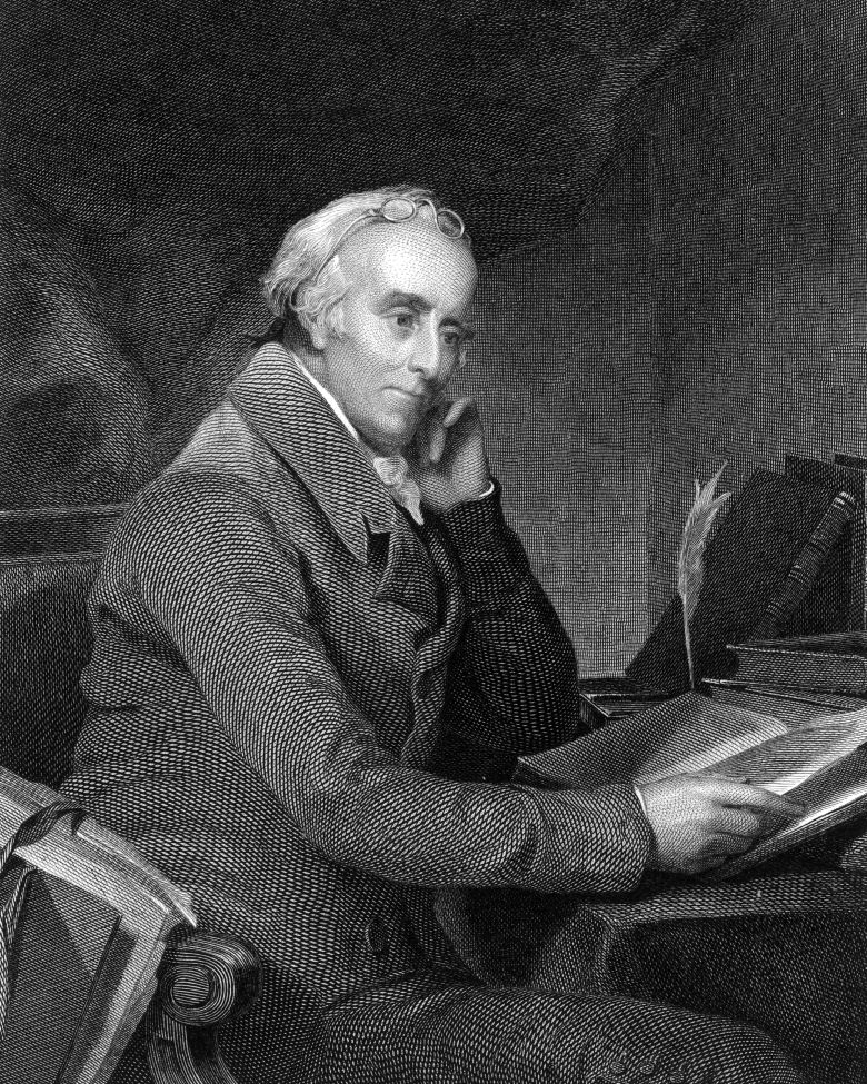 This portrait of Rush based on an 1812 painting shows him with brittle hair and a downturned nose.