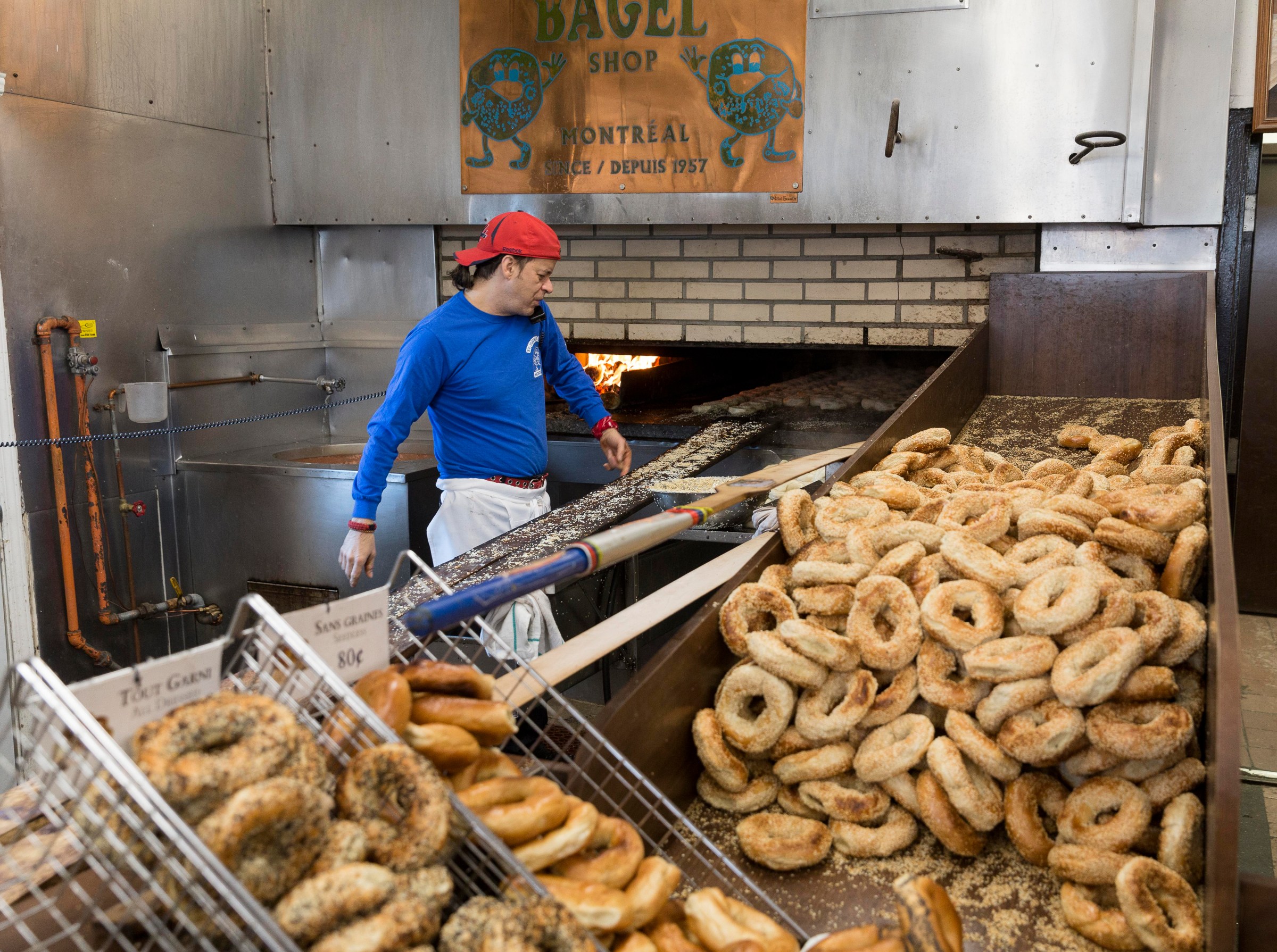 Montréal, Québec, Canada, January 6, 2016. — St-Viateur Bagel is a famous Montreal-style bagel bakery located in the neighbourhood of Mile End in the borough of Le Plateau Mont-Royal. (Photo by Thierry Tronnel/Corbis via Getty Images)