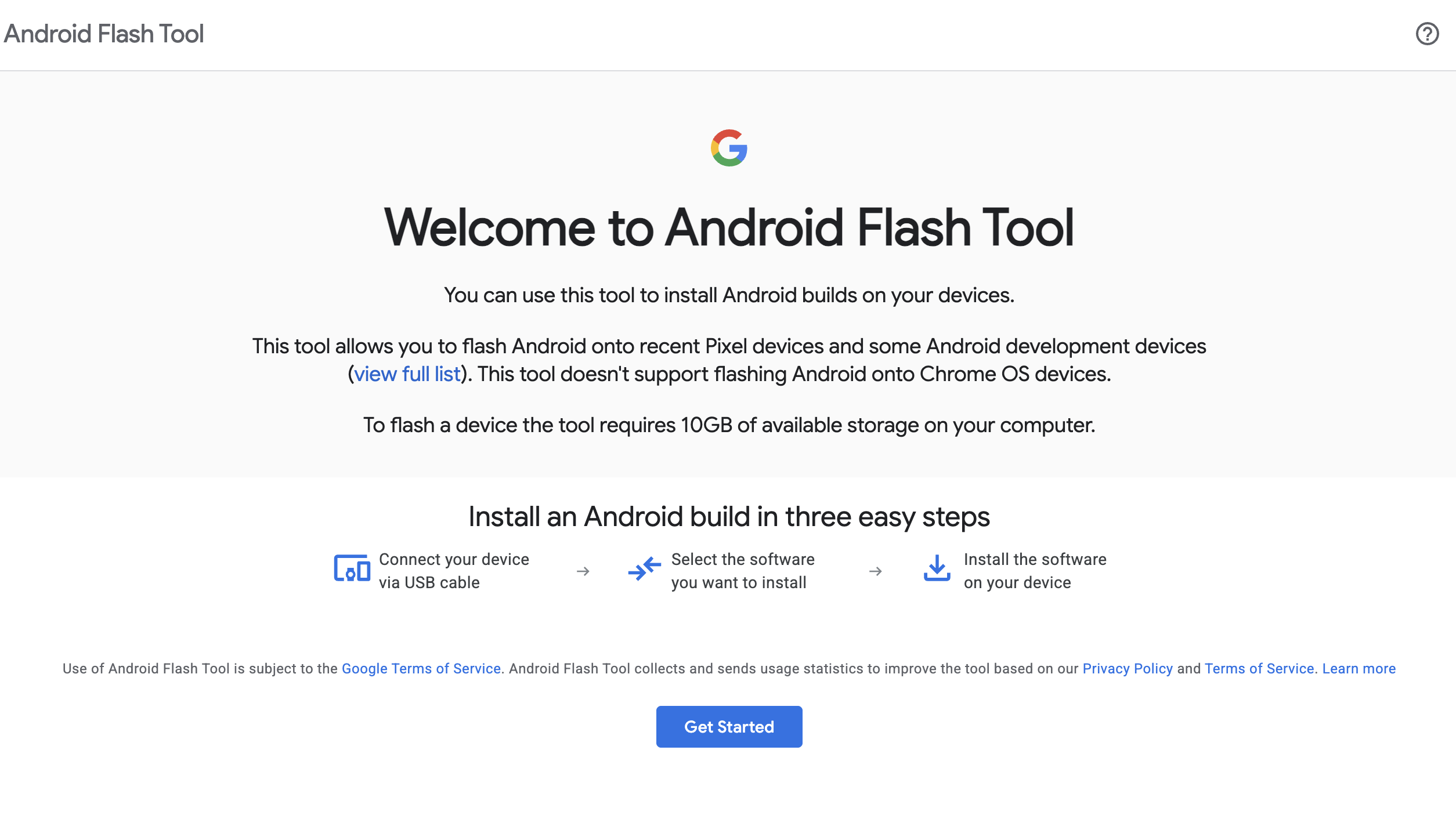 google android flash tool website