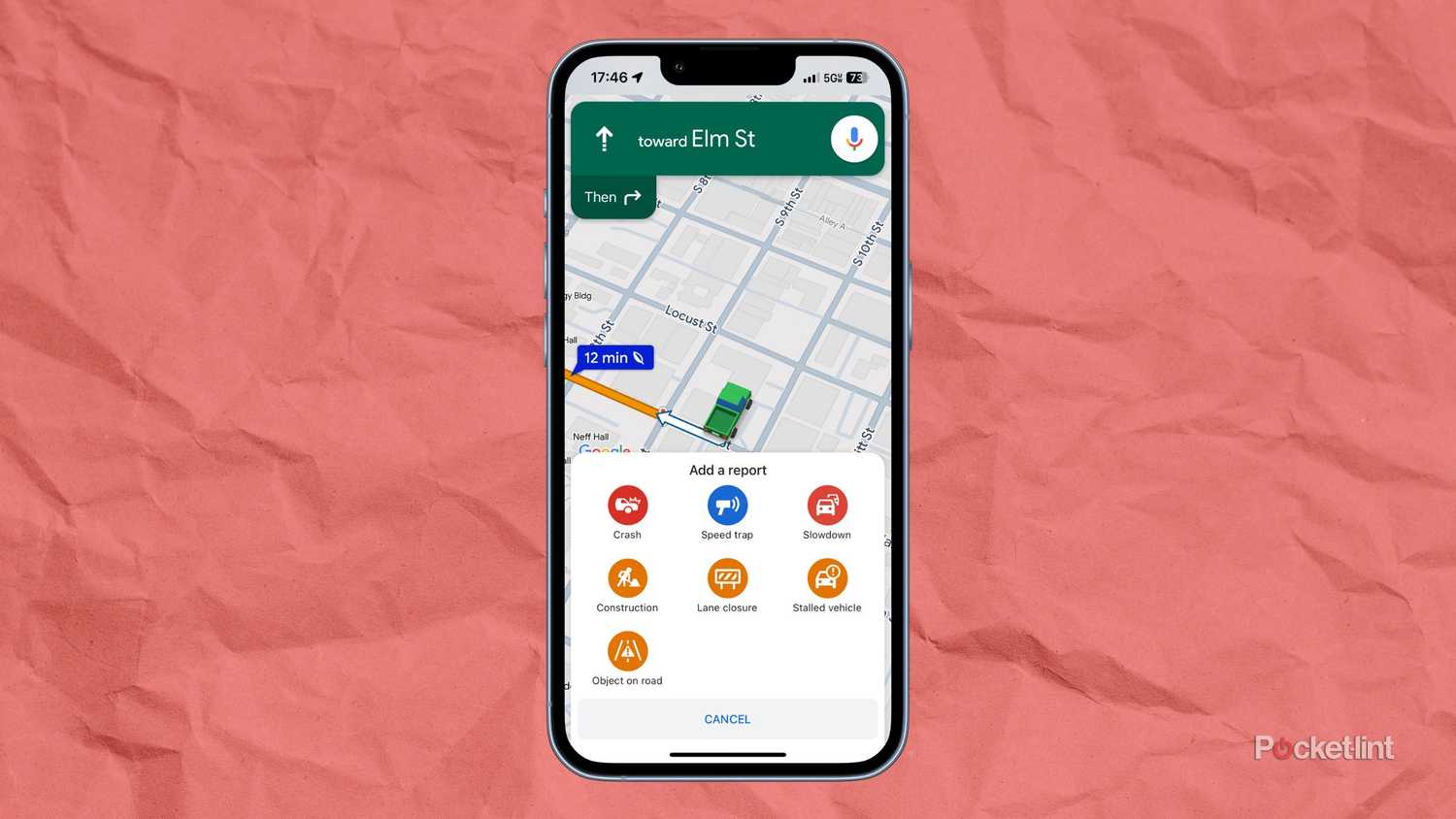 Hazard reporting in Google Maps on an iPhone.