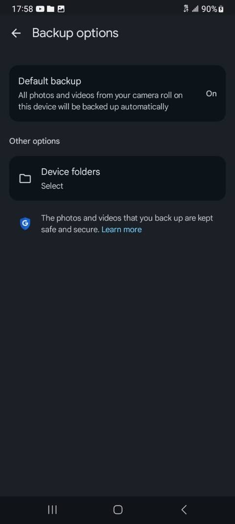 Google Photos backup options