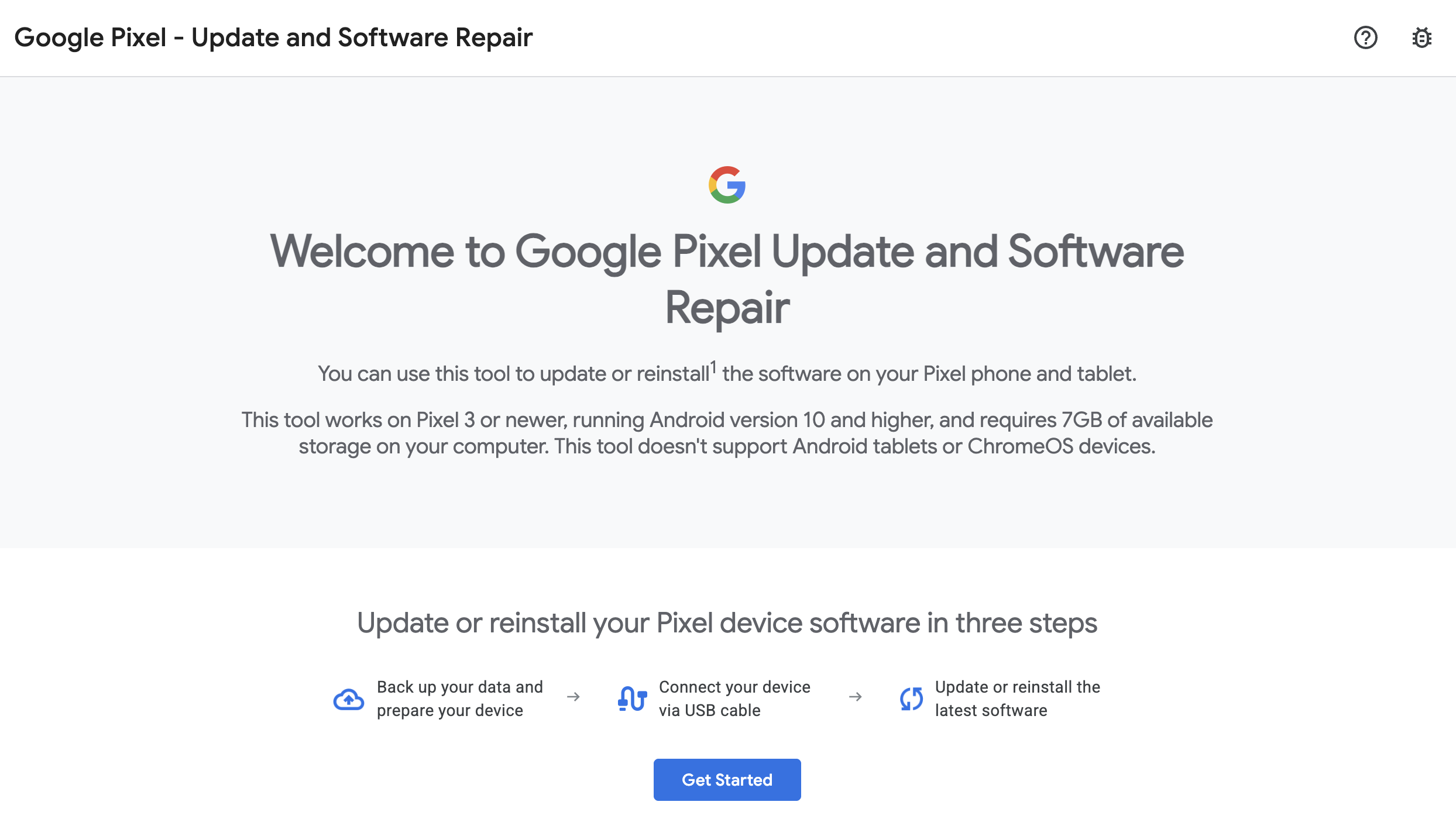google pixel update software repair website