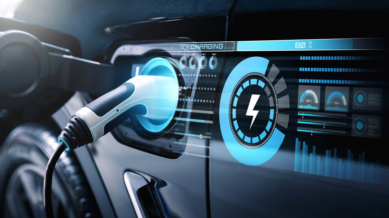 Computer graphic representation of PHEV charging at fast-charger station