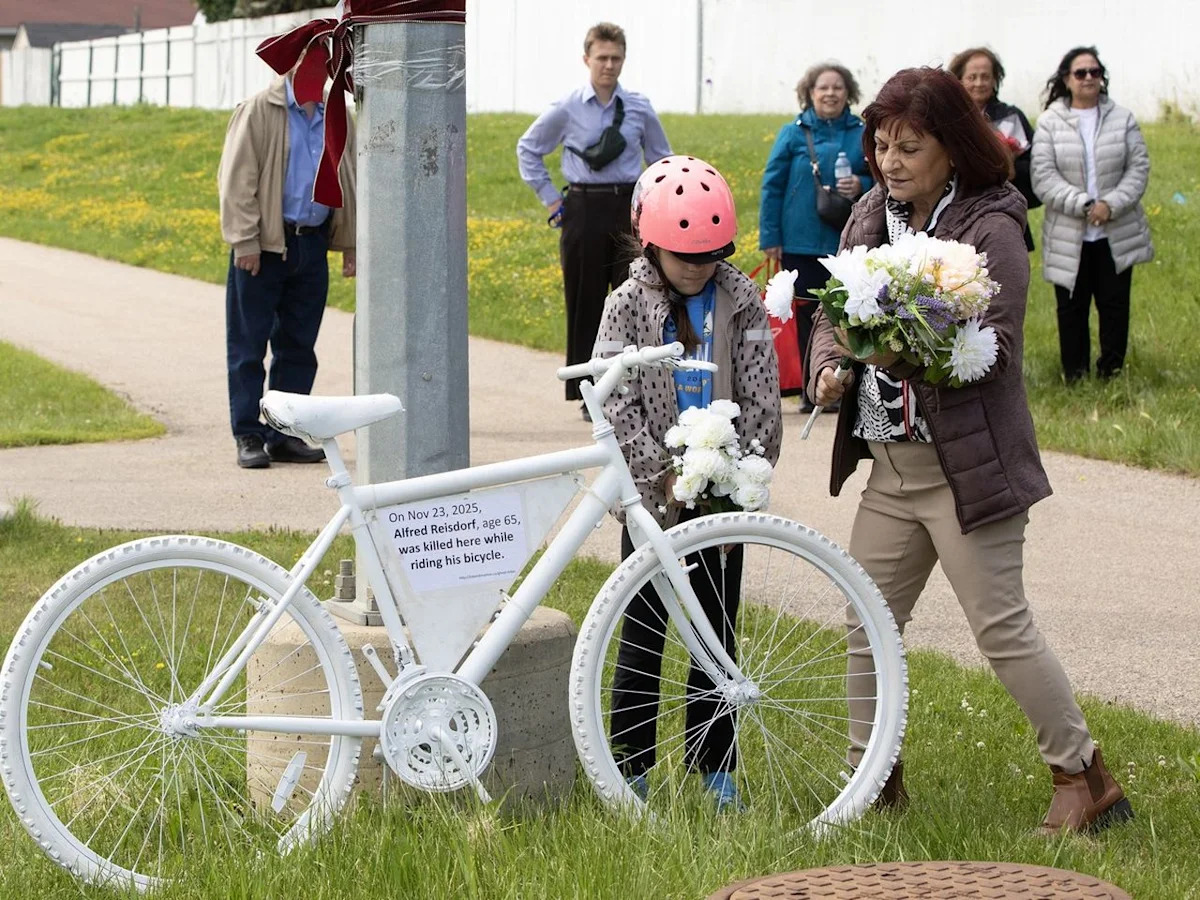Ghost bike memorial for Edmonton cyclist also a grim warning about dangers of speeding