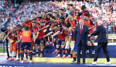 Trump steps all over World Cup winner’s moment as Infantino tries to usher him away from Spain trophy lift